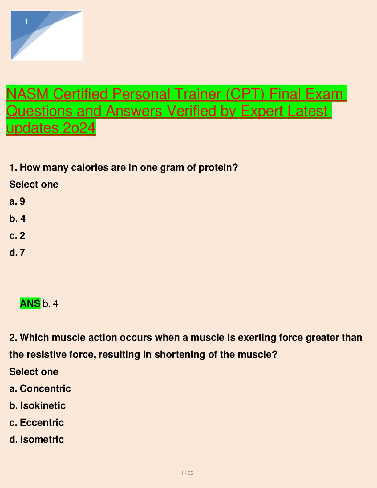 nasm nutrition exam answers