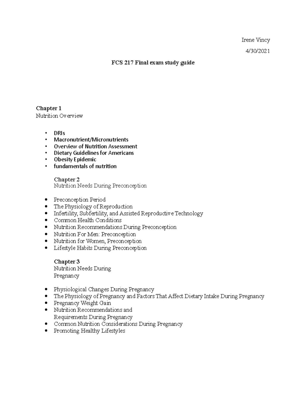 nutrition final exam study guide