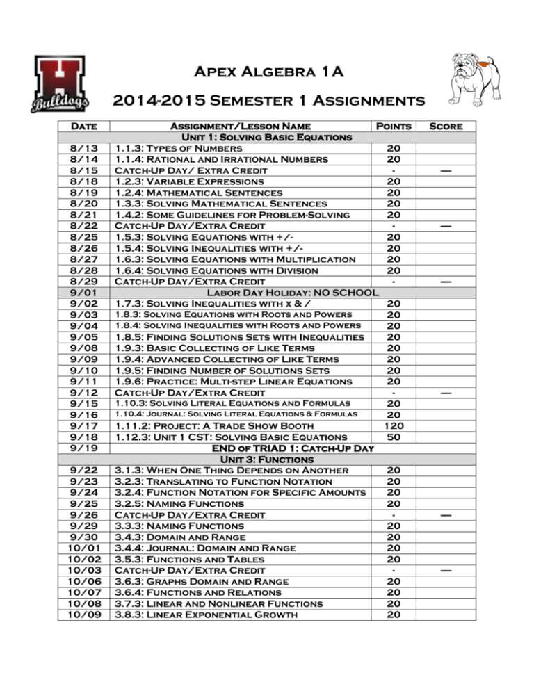 algebra 1a final exam answers