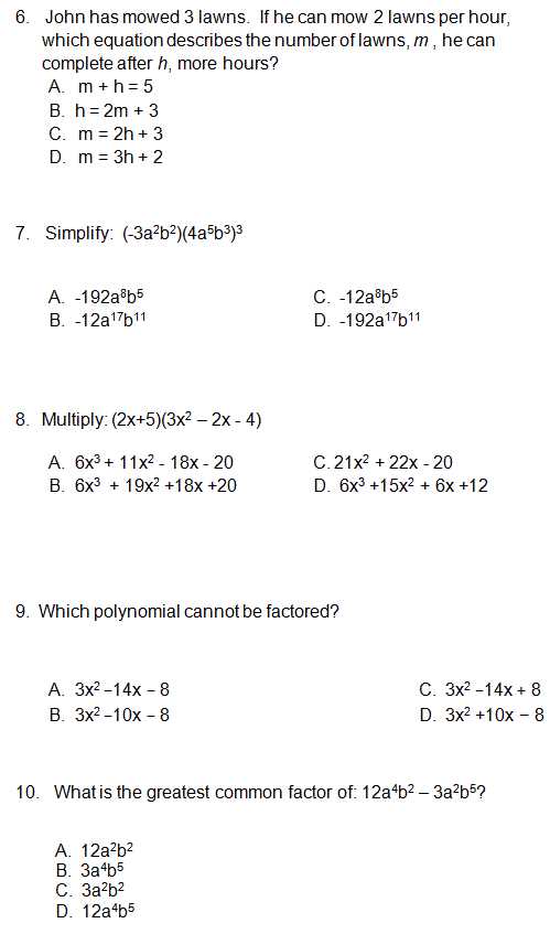 algebra 1 end of course practice answers