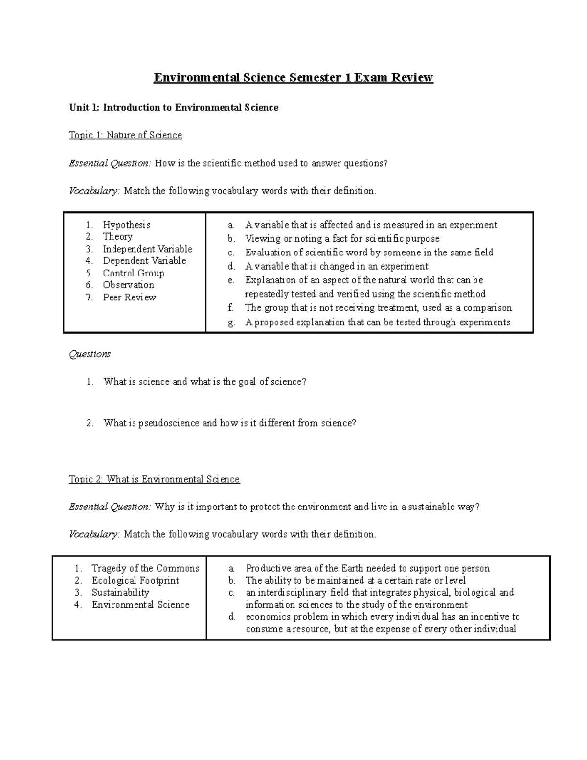 earth science final exam answers