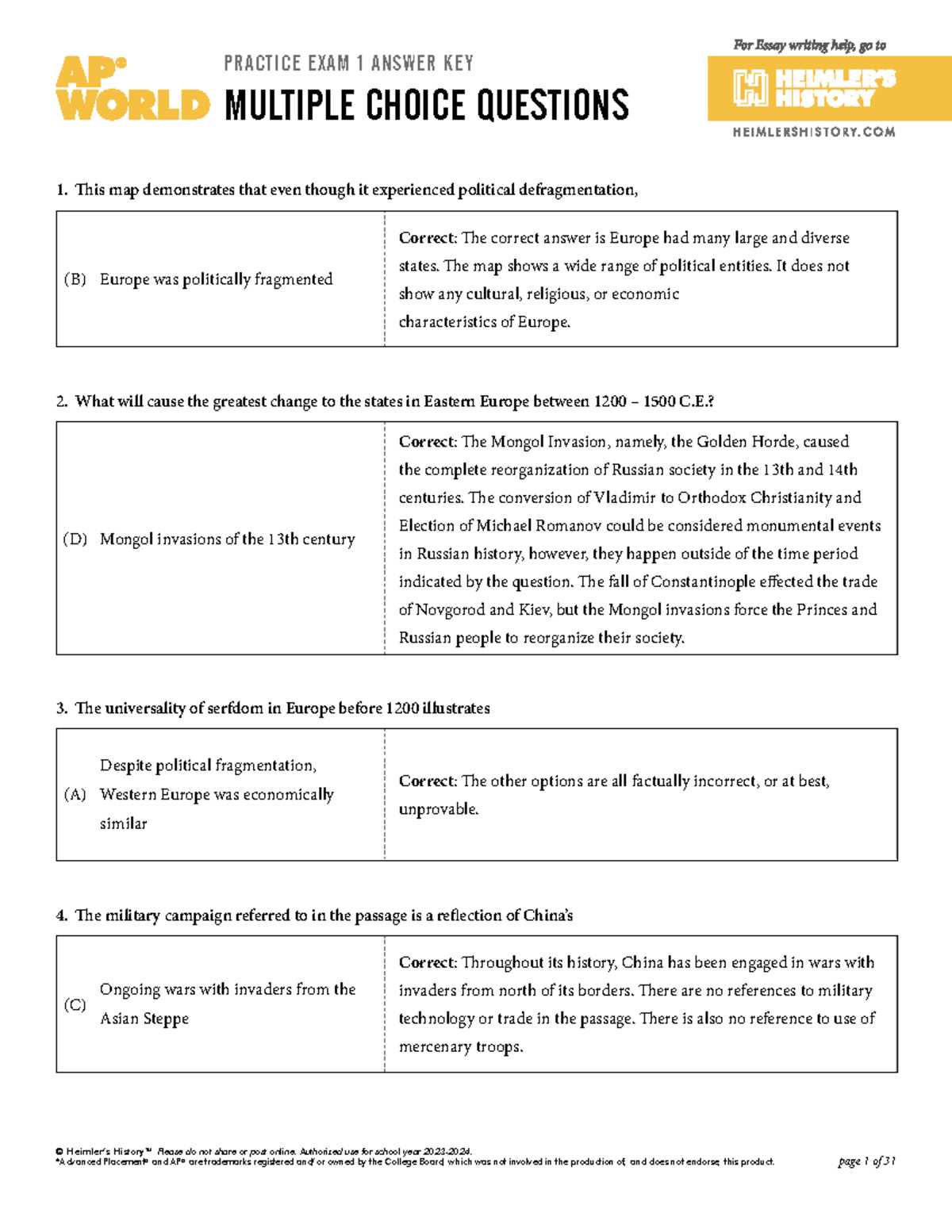 ap world history 2025 practice exam 1 mcq answers