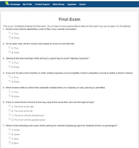 ohio drivers ed final exam answers