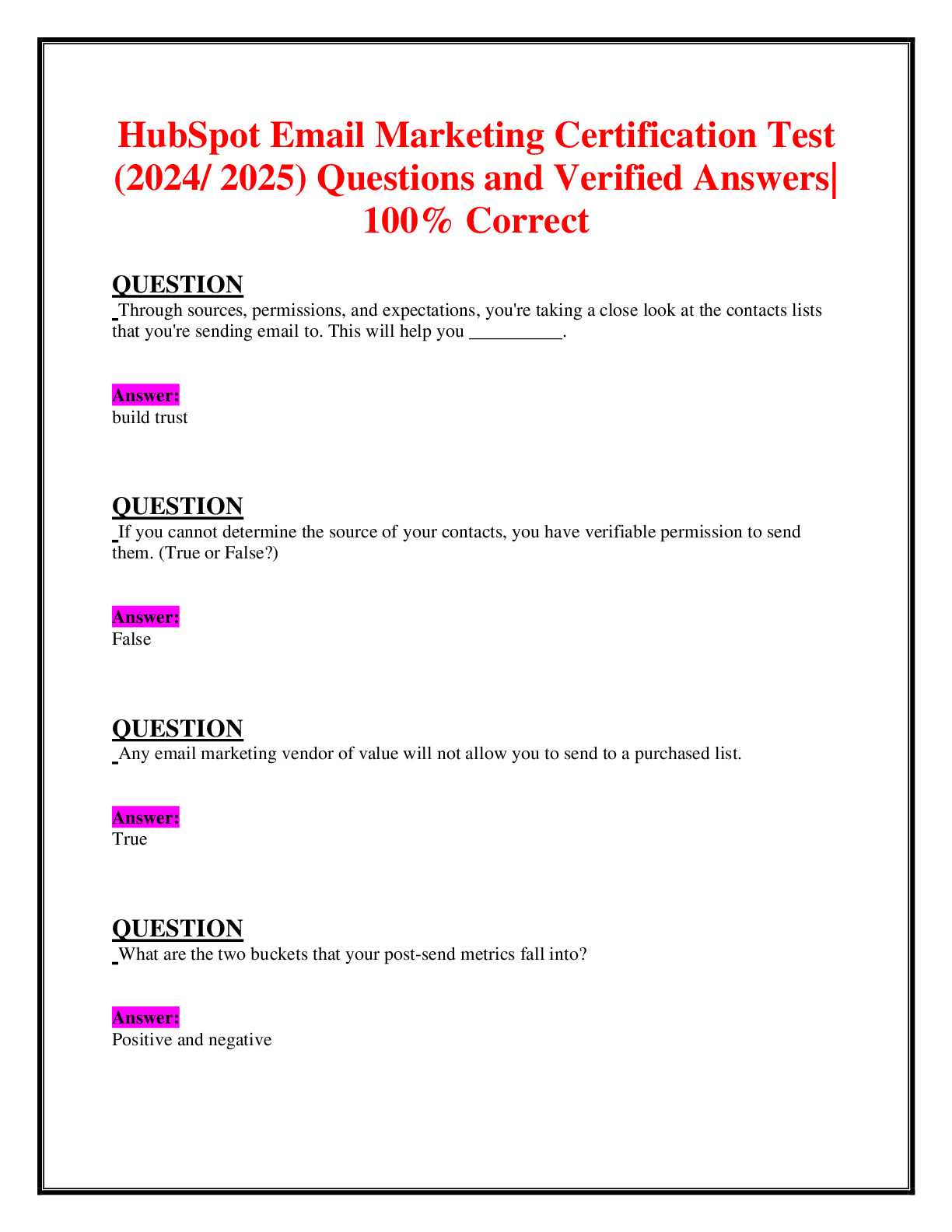 email marketing hubspot exam answers