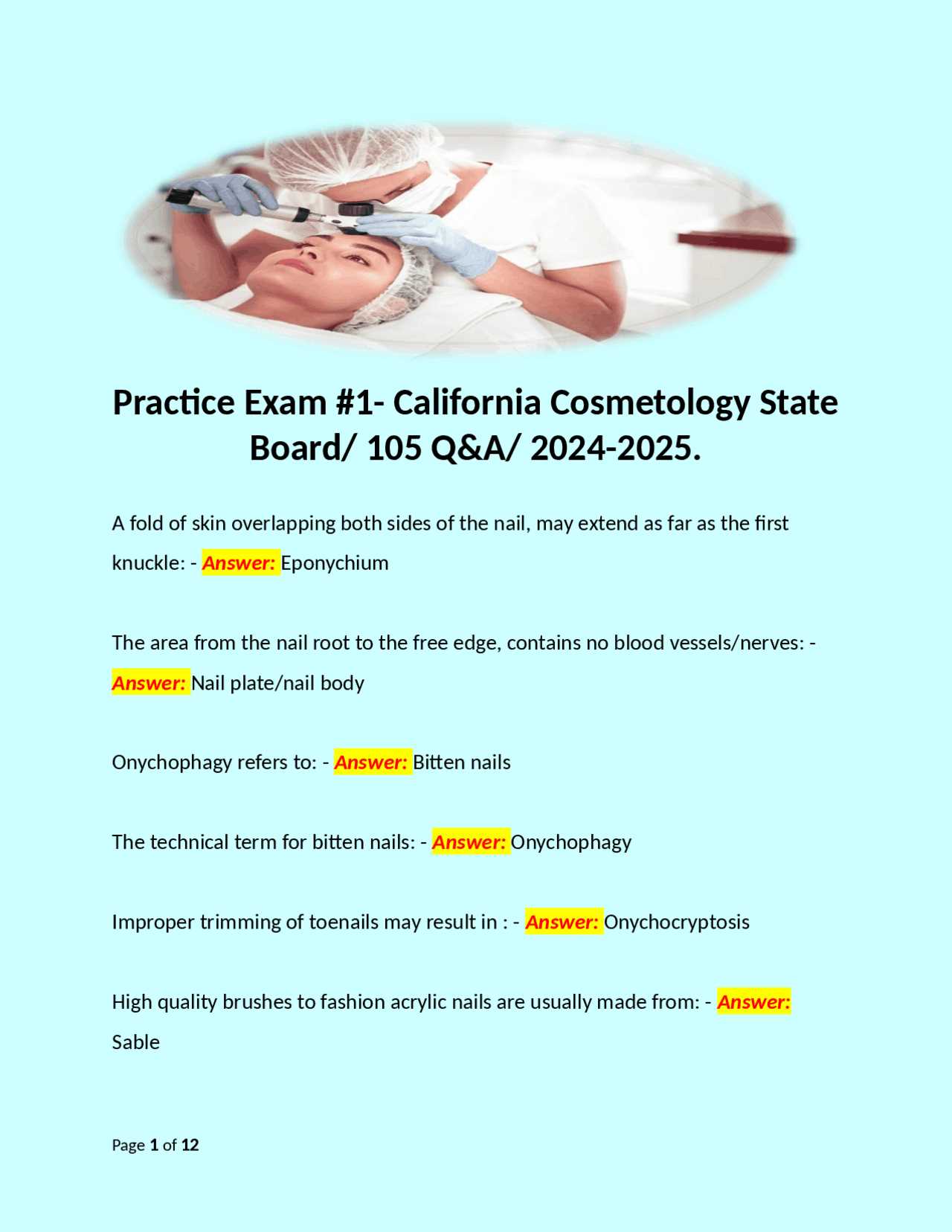 free cosmetology state board practice exam