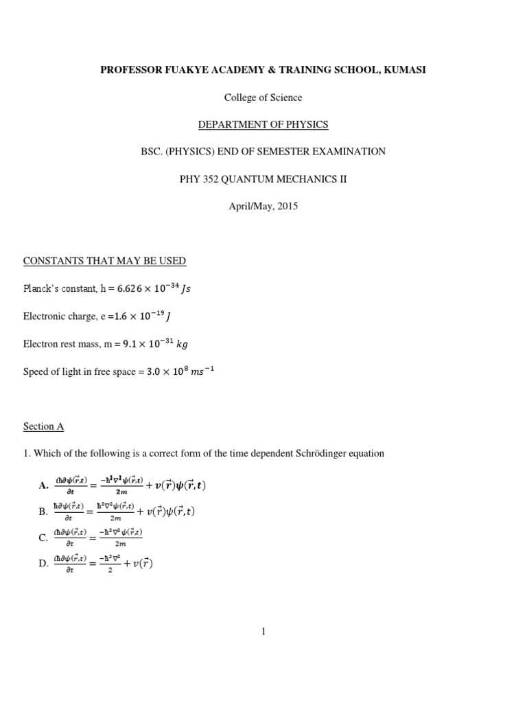 quantum mechanics 2 exam questions and answers