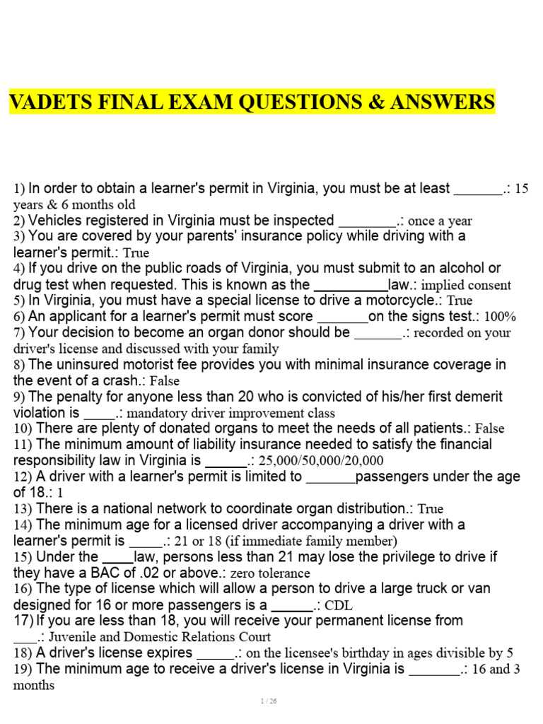 final exam driving test answers