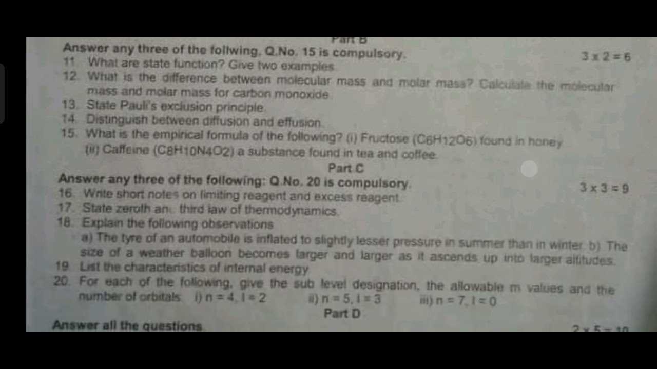 chemistry midterm exam answers