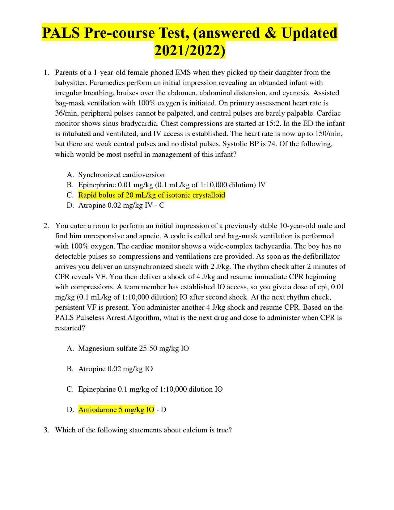 aha pals pretest answers