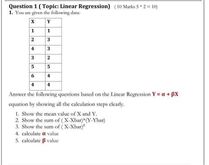 linear regression exam questions and answers