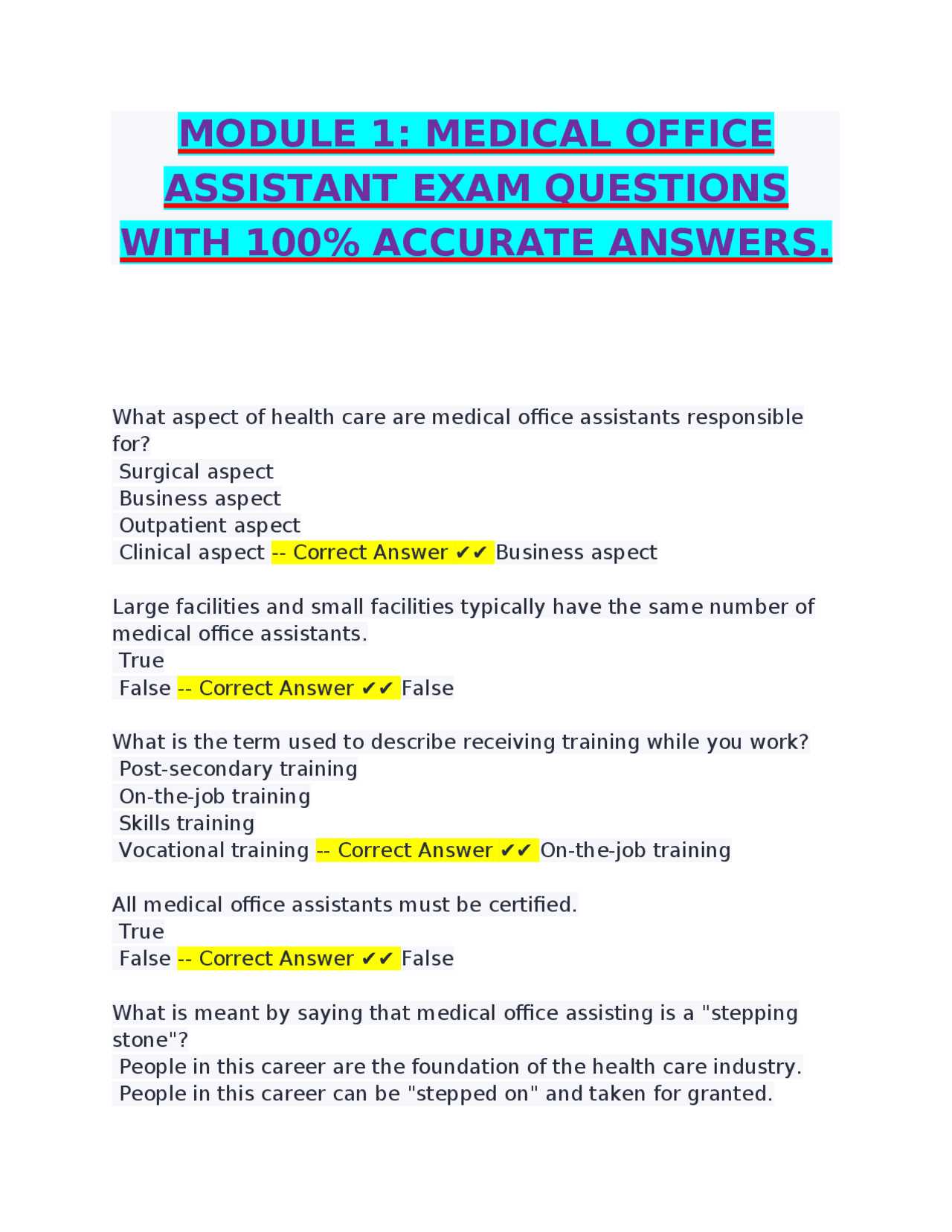 medical assistant exam questions and answers