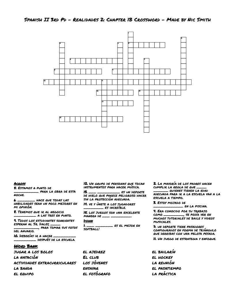 realidades 2 capitulo 3a crossword answers