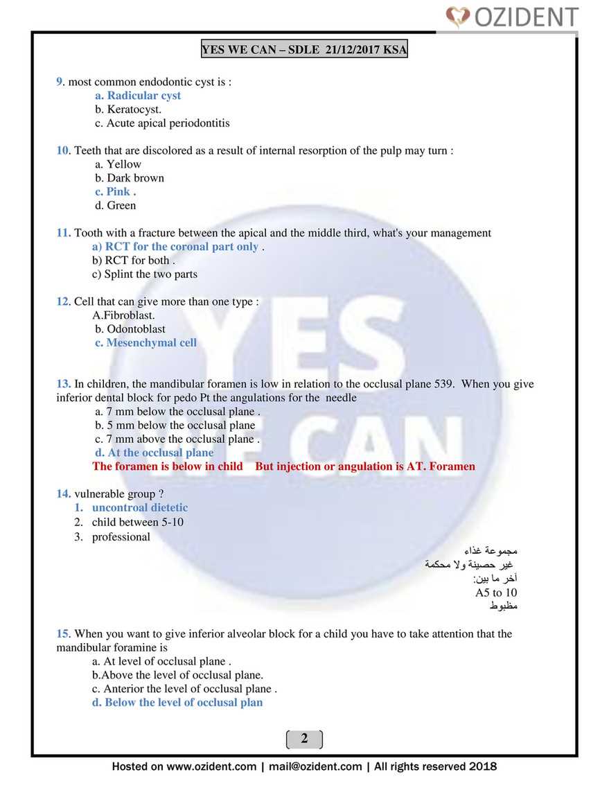 dentistry exam questions and answers