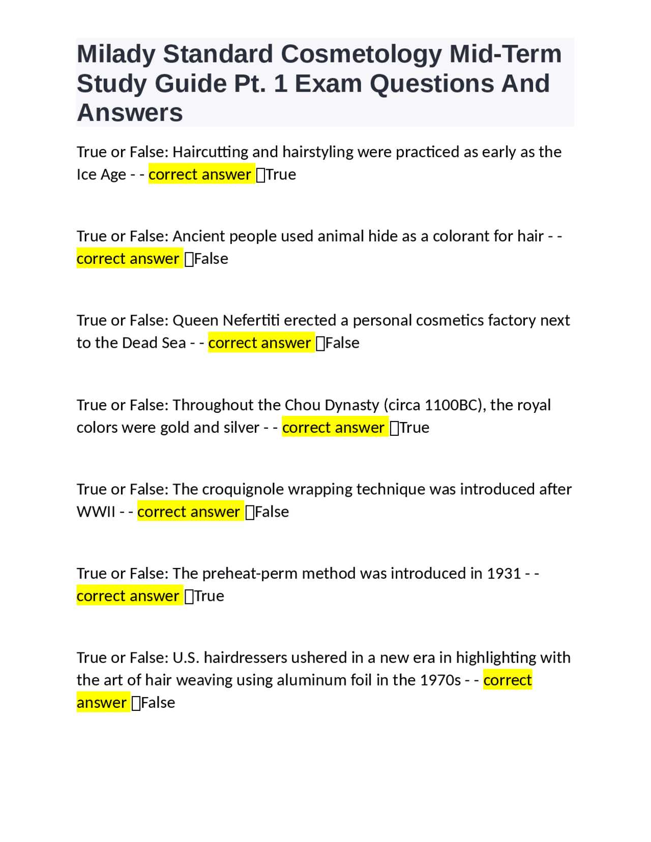 miladys standard cosmetology exam review answer key