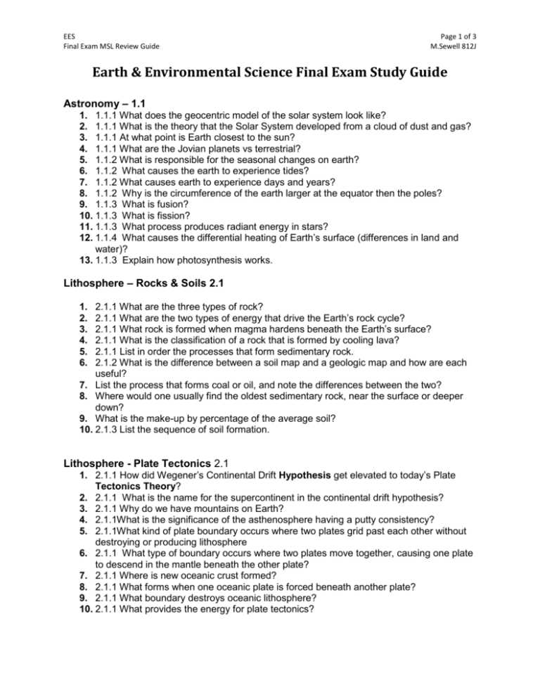 environmental science final exam review answers