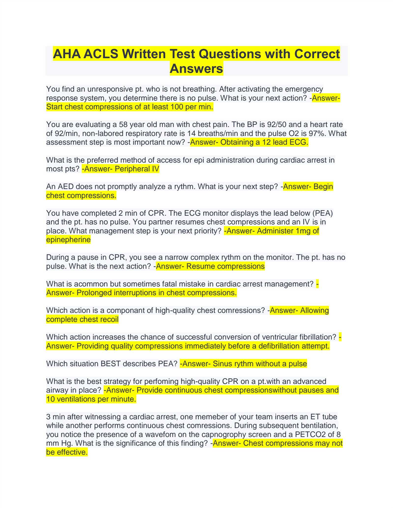 cpr answers to written test