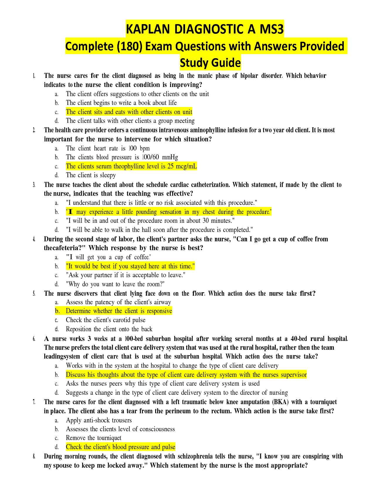 kaplan nursing exam science questions