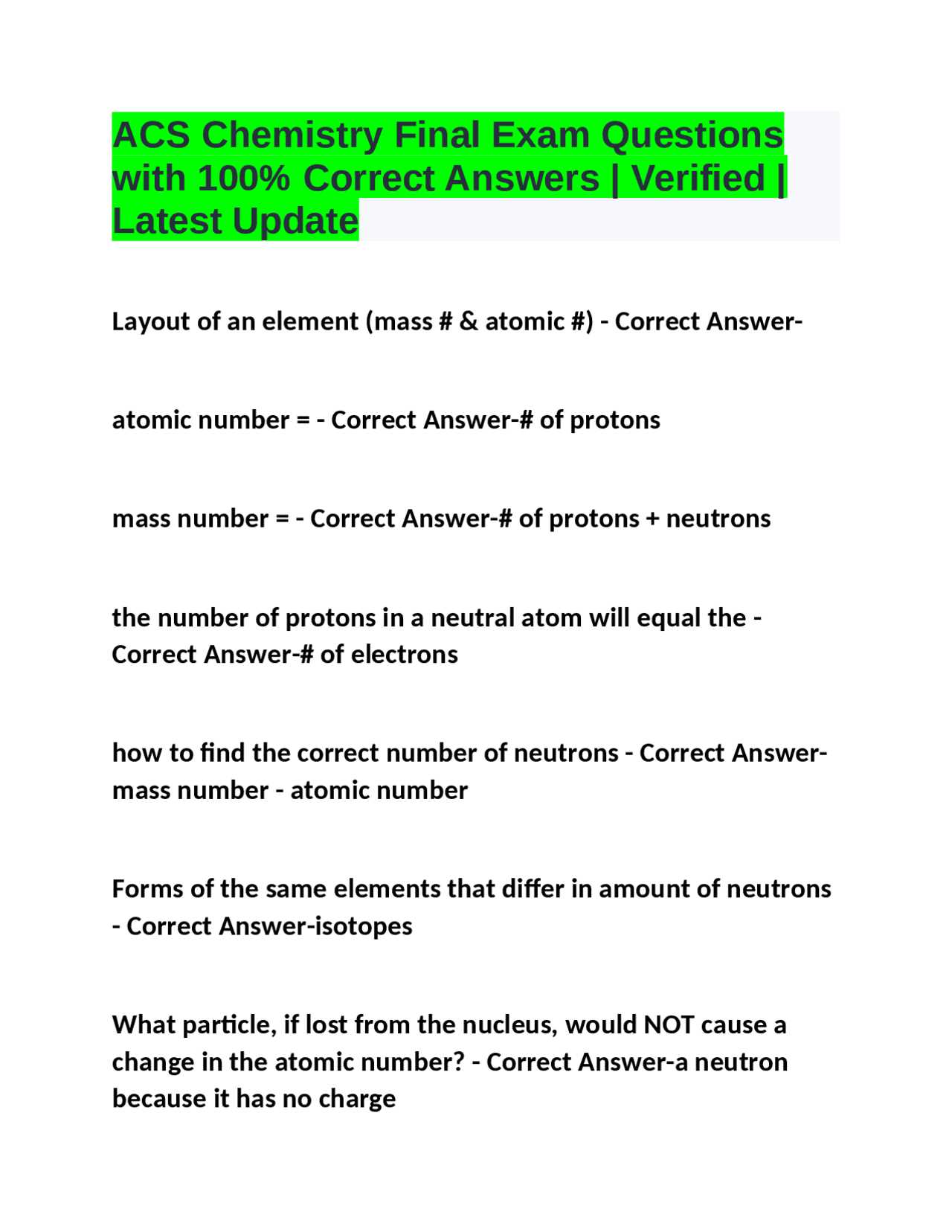 chemistry final exam questions and answers