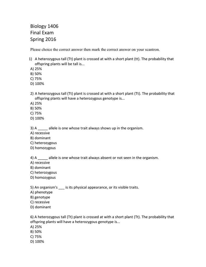 biology 1406 exam 3 answers