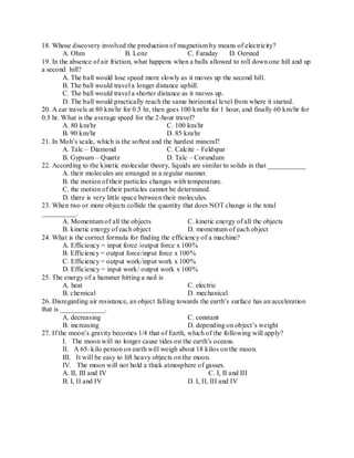 physical science pretest answers