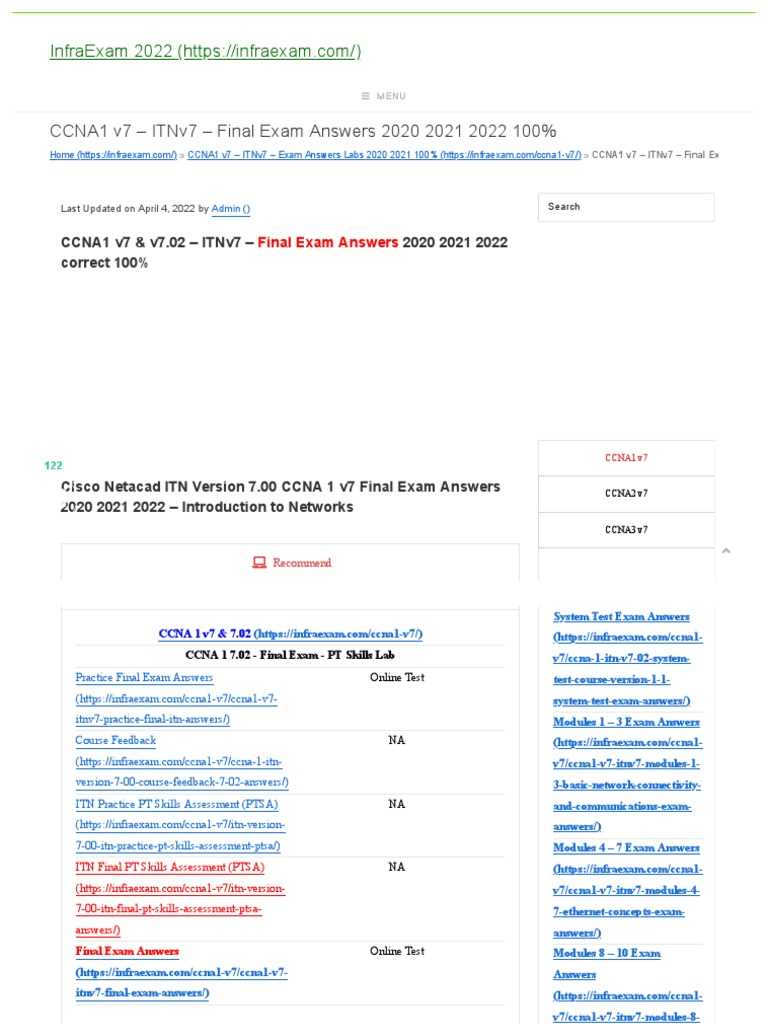 ccna practice final exam answers