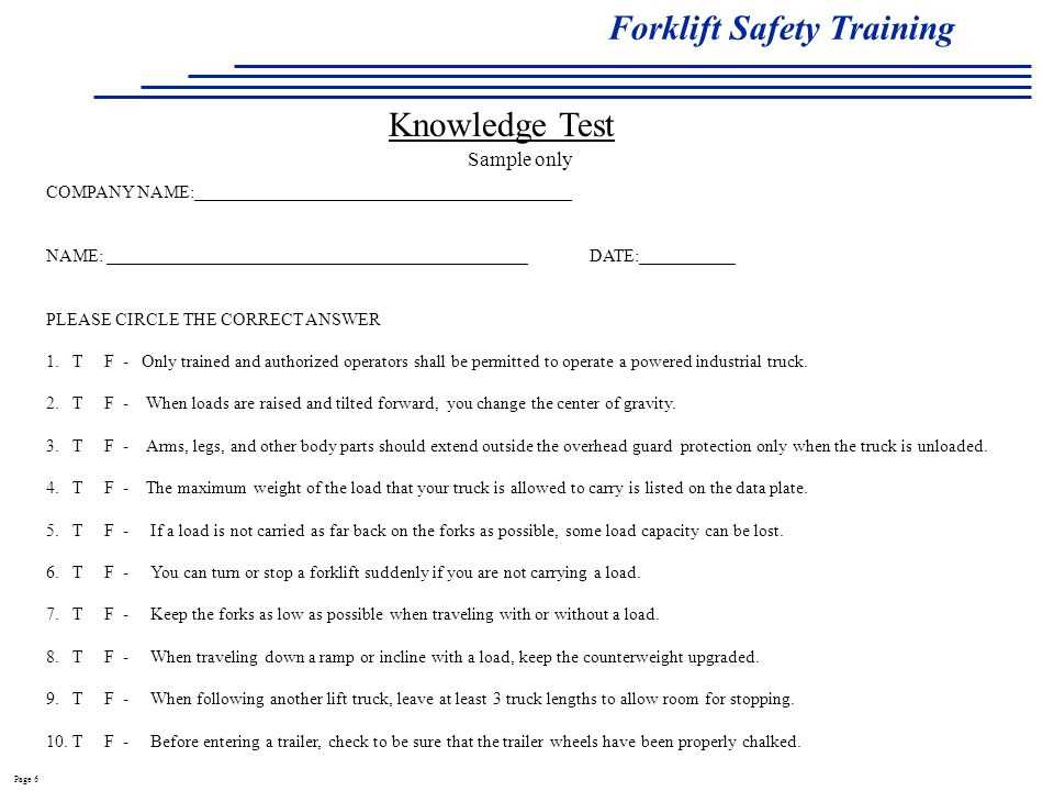 safe forklift operator exam answers