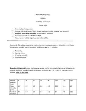 hydrogeology exam questions and answers