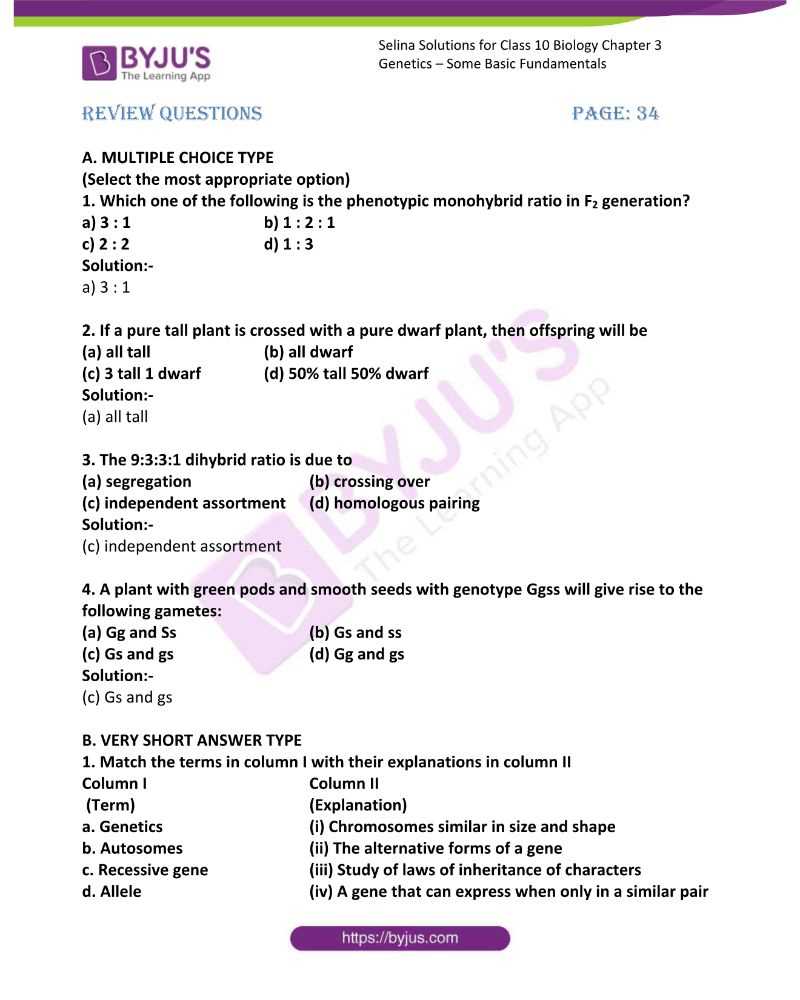 genetics unit exam answers