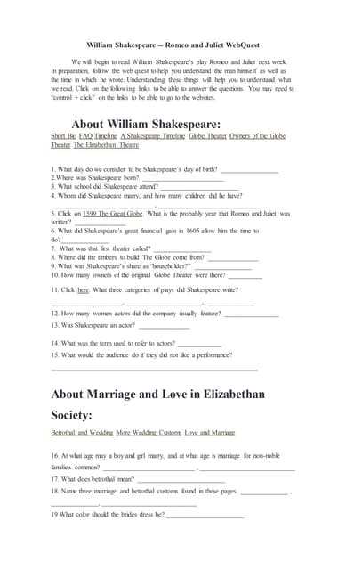 webquest shakespeare answers