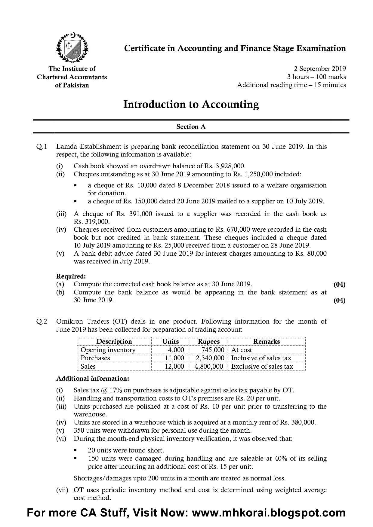 government accounting exam past papers and answers