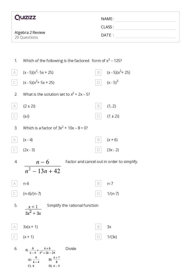 final exam review packet algebra 2 answer key