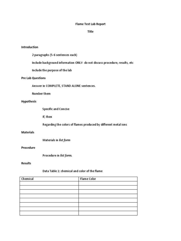 flame test lab answer key