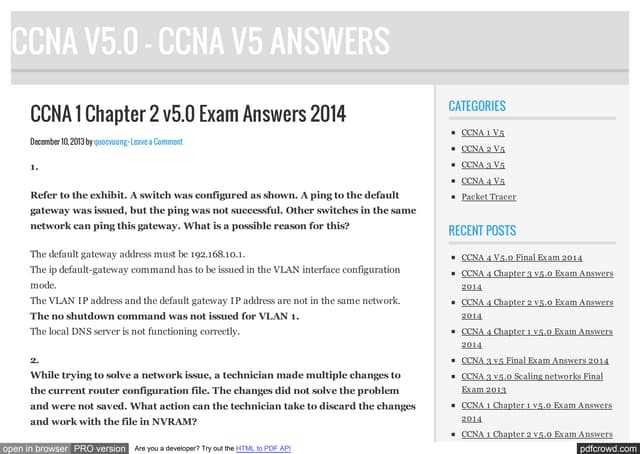 ccna chapter 2 exam answers