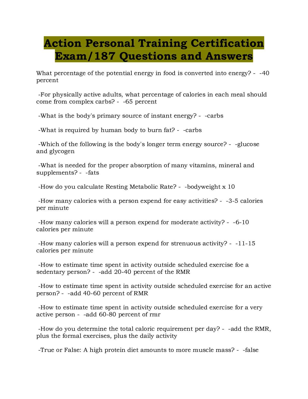 action personal training exam answers