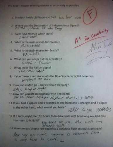 comedy answers to exam questions