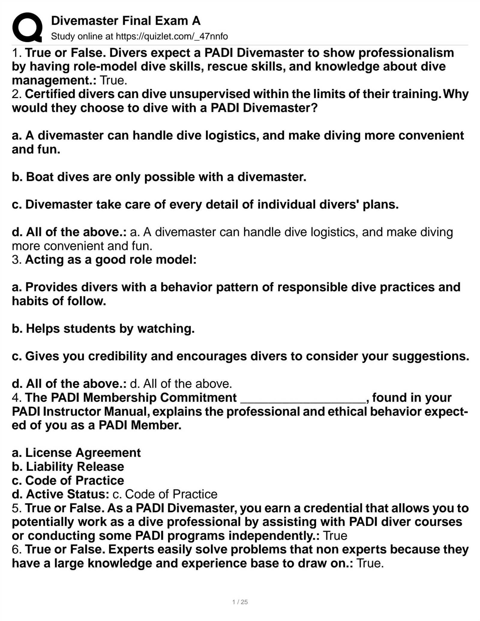 padi rescue diver exam answer key