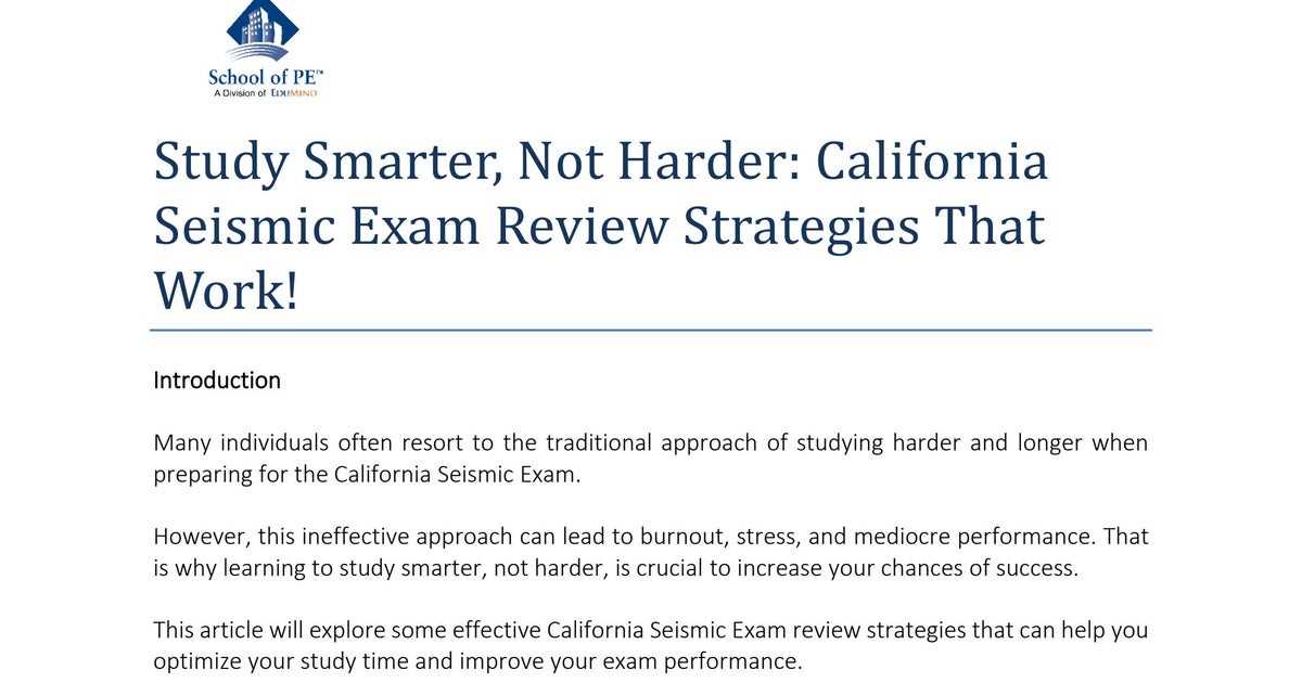 california pe seismic exam