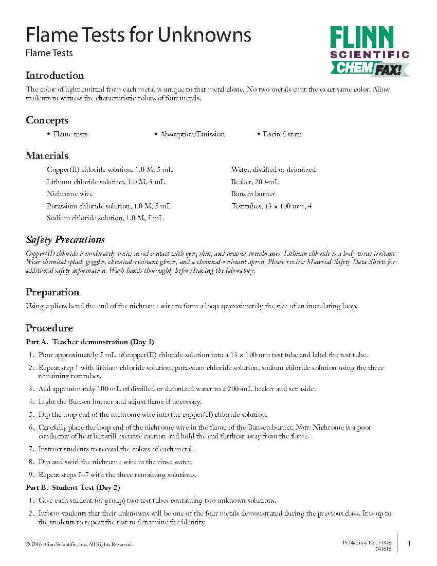 flame test lab answer key