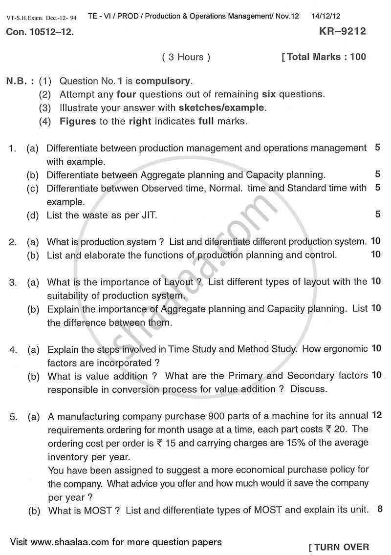 operations management exam questions and answers