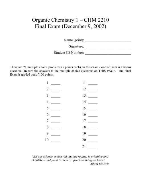 organic chemistry 1 final exam