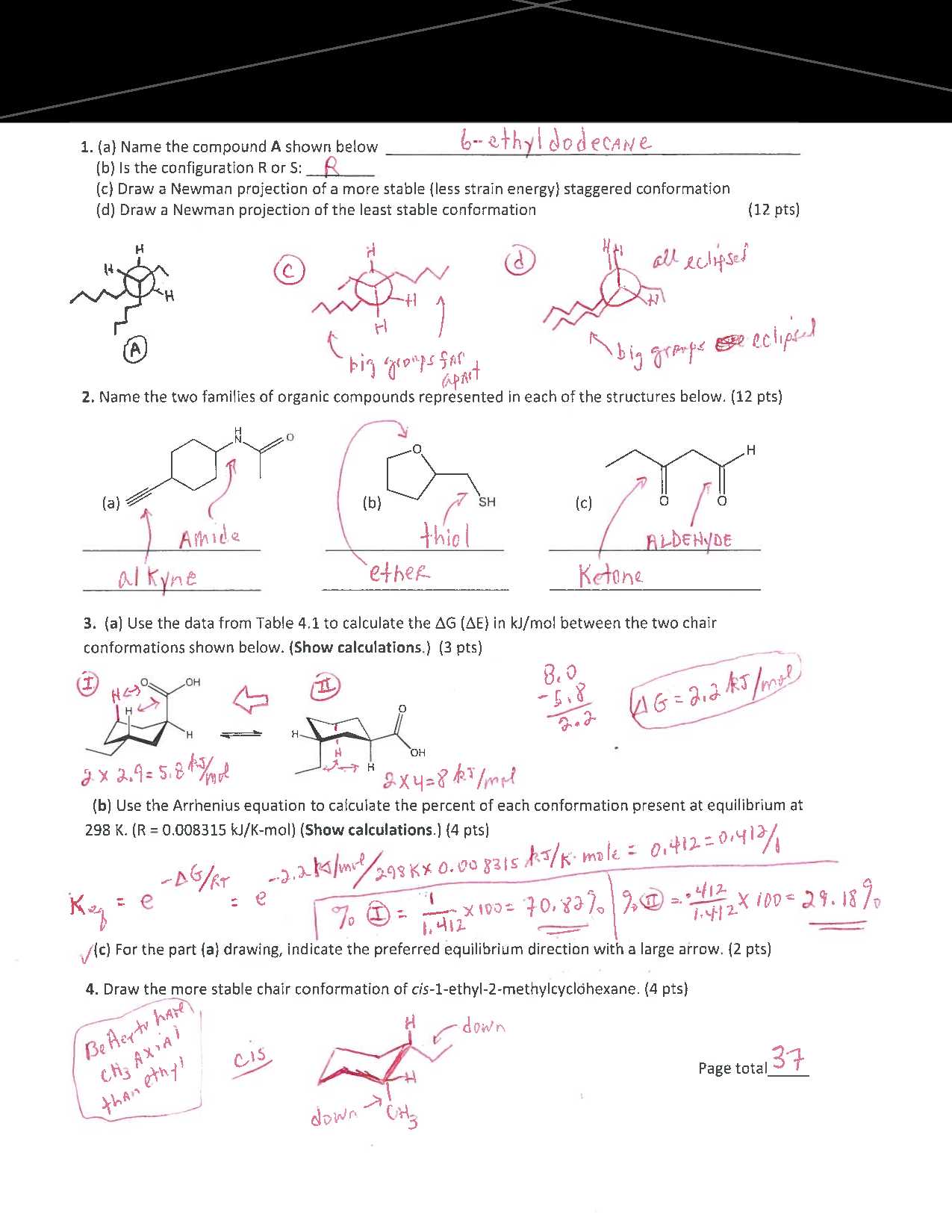 organic chemistry practice exams and answers