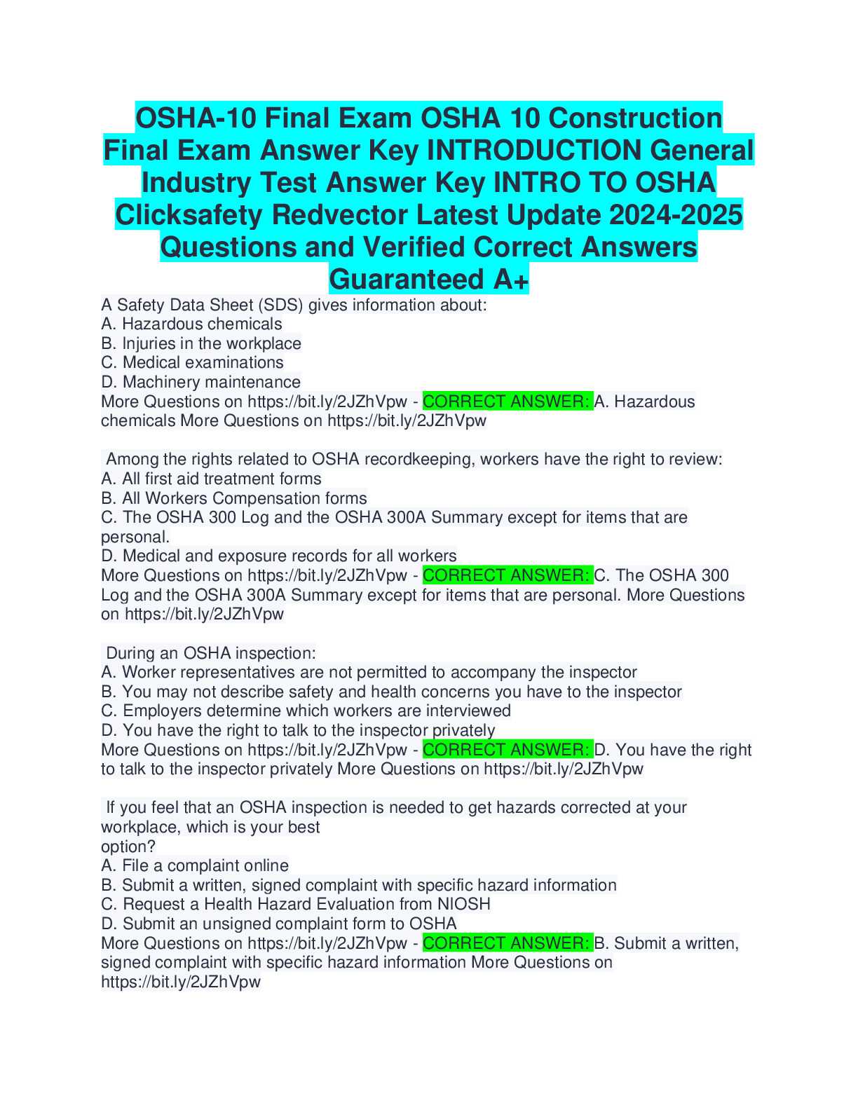 osha 10 exam answers