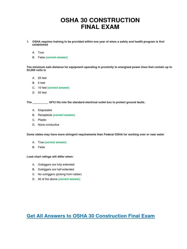 osha 30 construction final exam answer key 2025