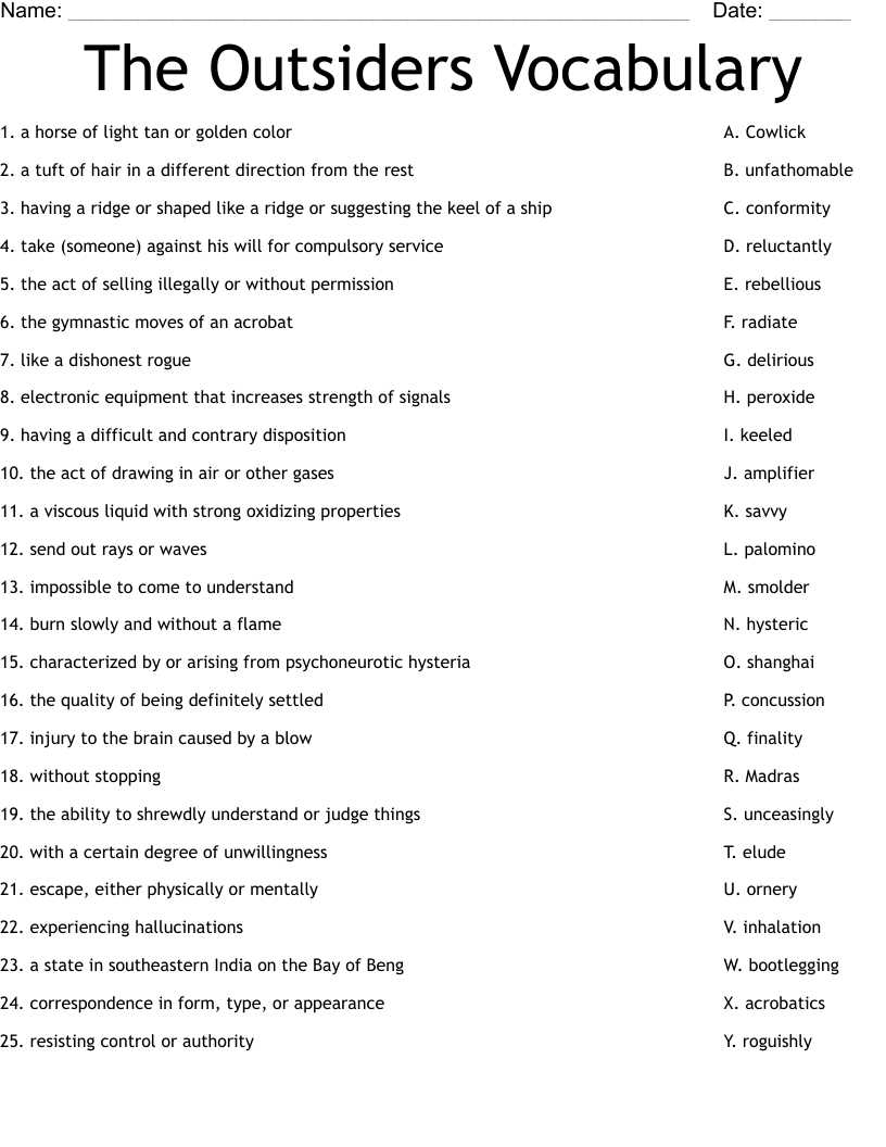 outsiders worksheet answers