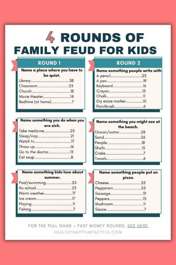 family feud questions and answers with points