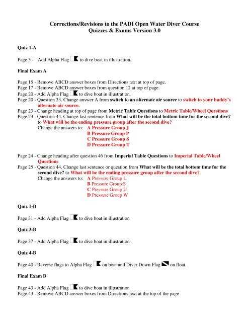 padi final exam a answers