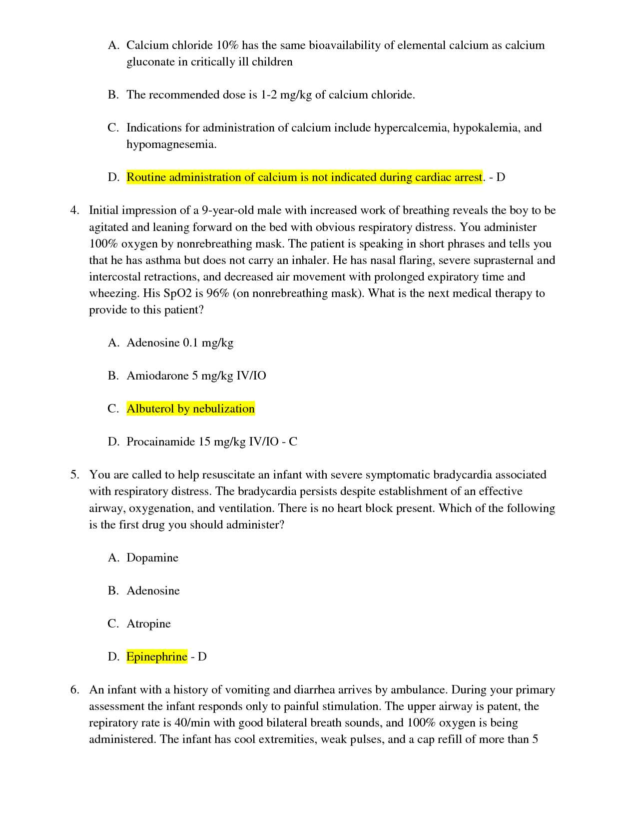 pals post test answer key