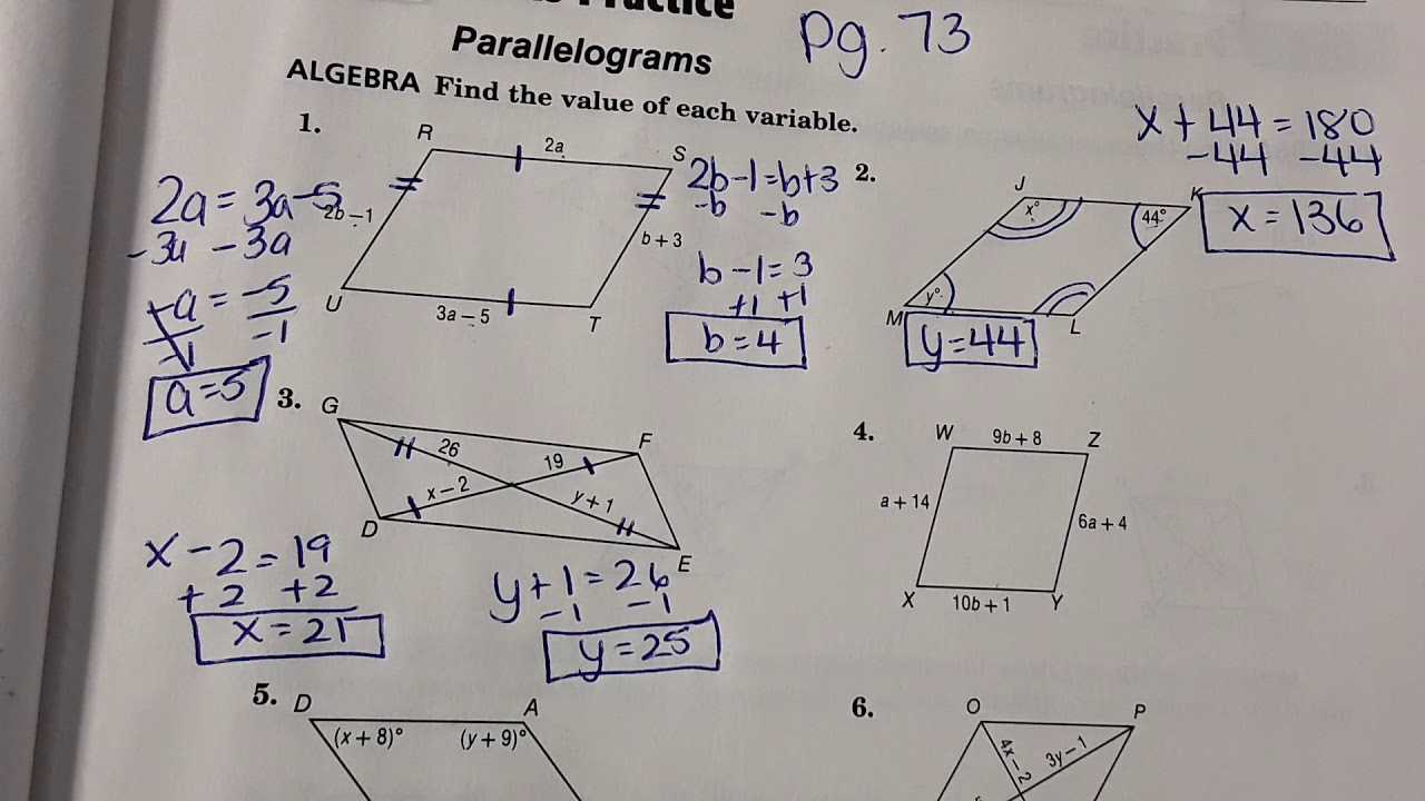 parallelograms worksheet answers