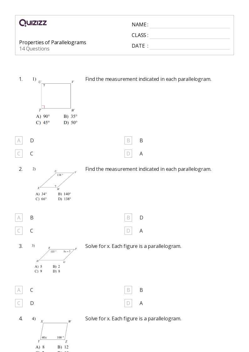 parallelograms worksheet answers