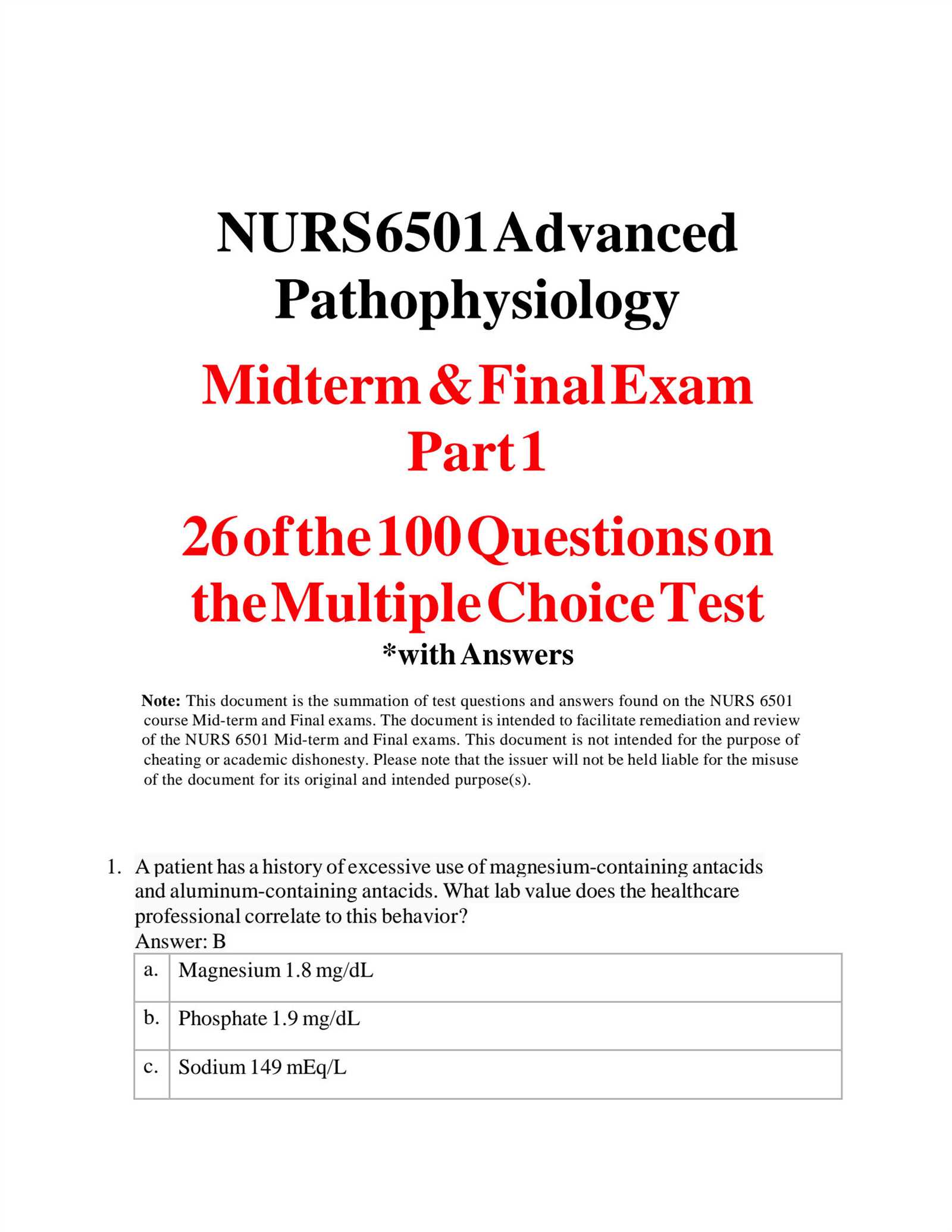 pathophysiology final exam questions and answers